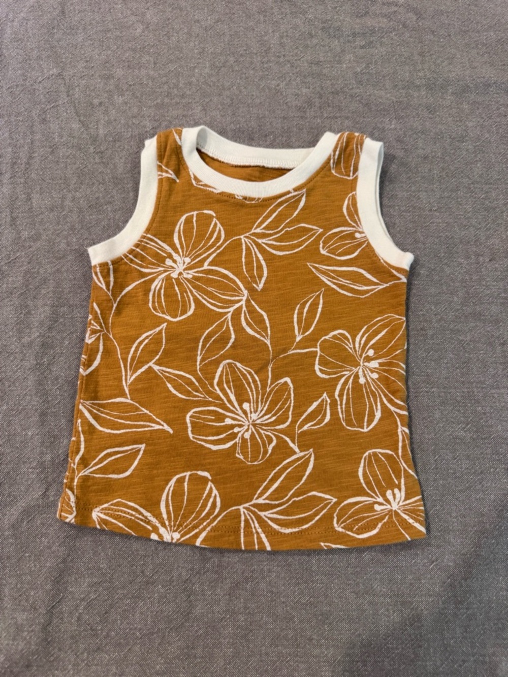 Little Co. By Lauren Conrad Mustard Yellow Tropical Flower Muscle Tank 6m